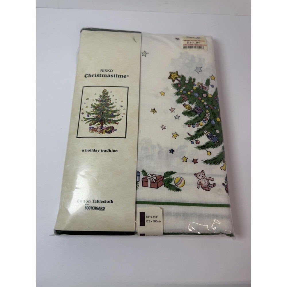 Nikko Christmastime Holiday Tablecloth Cotton Scotchguard 60x118" Rectangle